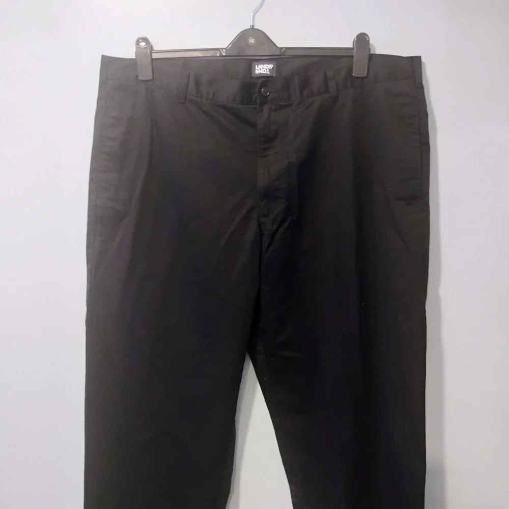Lands End Mens Black Chino Pants Flat Front Straight Leg Size 44 Unhemmed